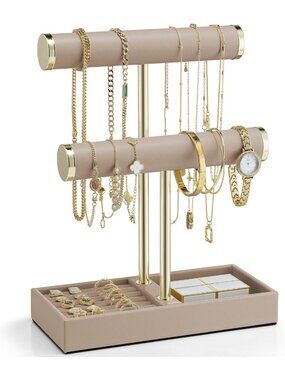 Stylish 2-Tier Leather Jewelry Organizer - Bracelet & Necklace Display Stand